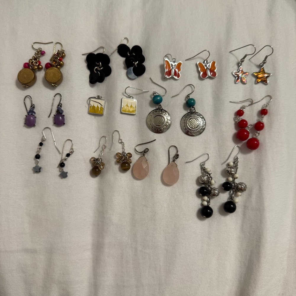 Mixed Lot 12 Pairs Drop Dangle Costume Earrings Butterfly Star Rose Boho Y2K